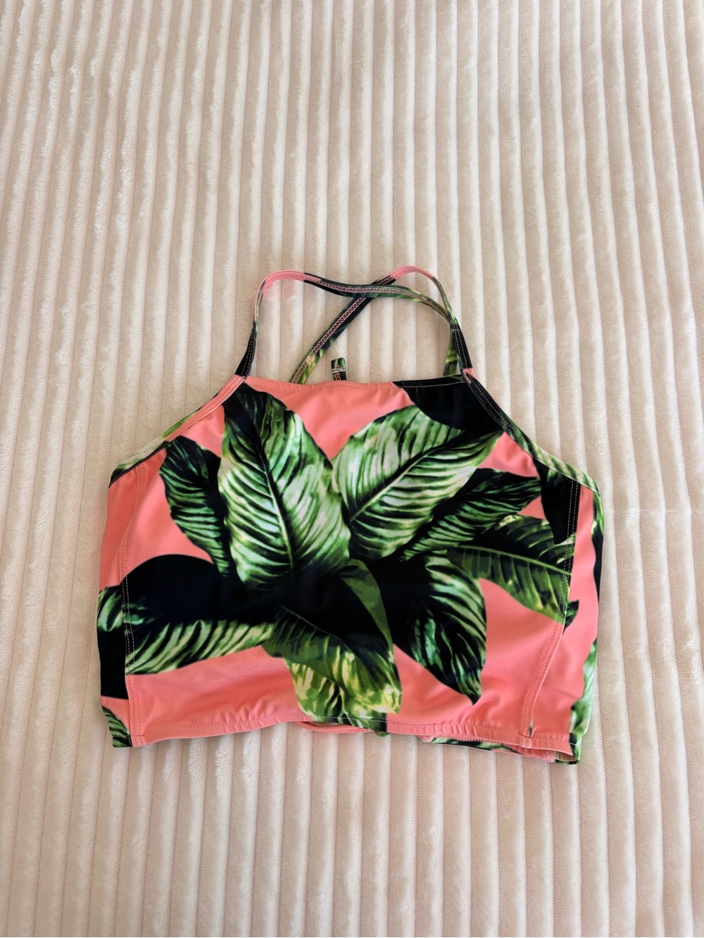 Albion Pink Waikiki Hawaiian Palm Leaf Pattern Strappy Cropped Bikini Top Size M